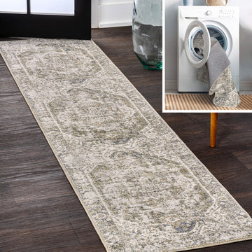Keesha Bold Distressed Medallion Low-Pile Machine-Washable Area Rug